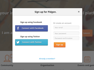 Signup app design pidgon signup web