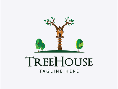 TreeHouse Logo adventure grass house kids land logo outdoor playful tree