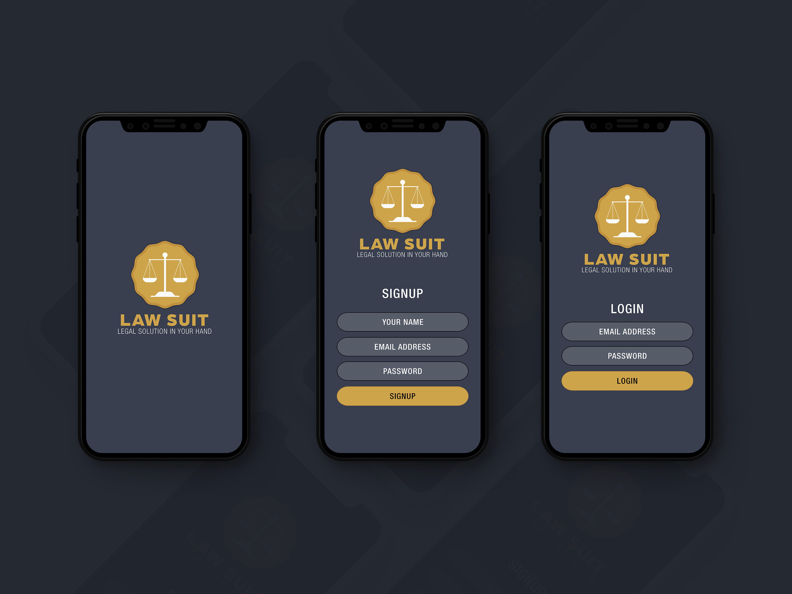 Application law. Черно золотой UI app.