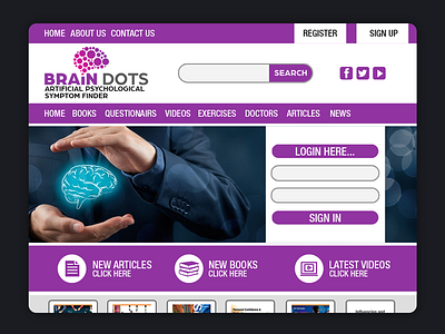 Psychological Symptom Finer Website GUI brain dots graphical design gui ui website website design website front page website gui