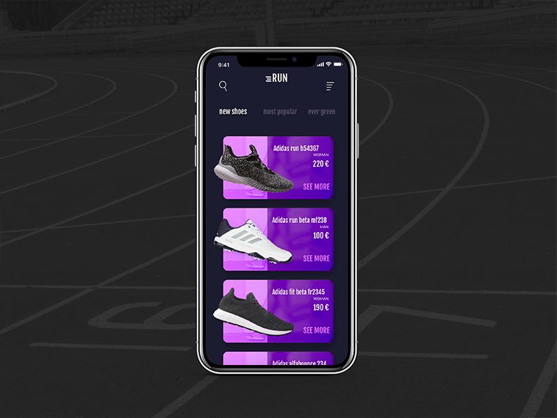 Run shop fitness made with adobexd motion run shop ui user interface ux xd