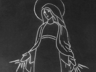 Diety of Nourishment diety hand drawn white illutration line mary mural pen and ink holy religion