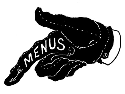 Menus Pointer arrow finger glove hand menu mural point sign