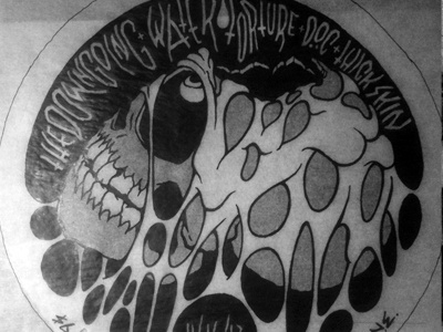 Dougout Show Update band black bw death drawing greusome gross hardcore illustration ink pen poster show skull white