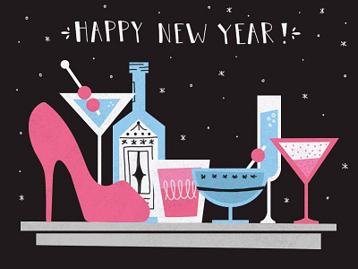 New Years 2015 cocktails doodle drinks illustration new year night retro shoes