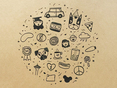 (Close Up) Thank You, 2015! doodle icons illustration kraft paper poster