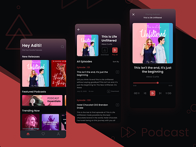 PODCAST APP - DARK MODE appilication branding darkmode design mobileapp music ui userexperience ux