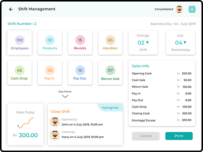 Shift- Managemnt for Restaurants app bills business day closing shift dashboad design illustration point of sale pos sales shift shift management shifts tablet tablet app ui ux web