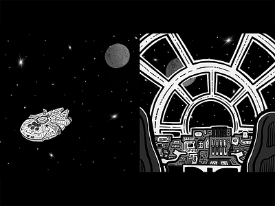 Hyperspace to Yavin 4 animatic animation battle frames hansolo hyperspace illustration journey millenium millenium falcon scifi ship space star wars starwars storyboard yavin4
