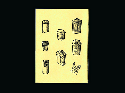 brazilian trash cans (zine page) acerca bin fanzine grayscale halftone page paper pencil sequence sharpie texture trash yellow zine