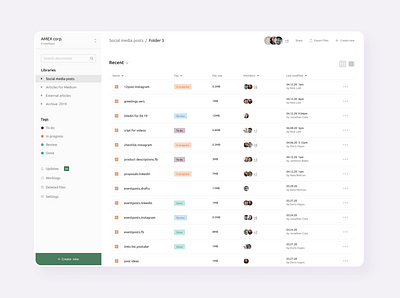 Copywriting tool app application clean dashboard documents files flat information architecture list management minimalistic product storage table ui ux web