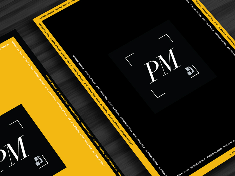 Download Posters Mockup On Black Wooden Background by Poster Mockup on Dribbble