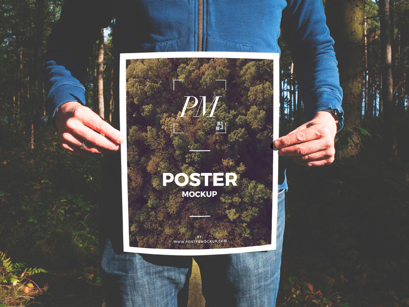 Man holding poster mockup