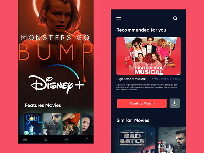 Disney+ App app design disney app free online movies live stream mobile app trending tv shows ui design