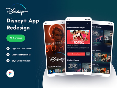 Disney+ App Design app design disney app free online movies live stream mobile app trending tv shows ui design