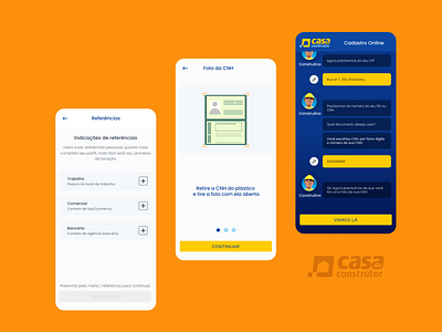 Aplicativo para cadastro remoto de clientes app design chatbot construction mobile register rental ui ux