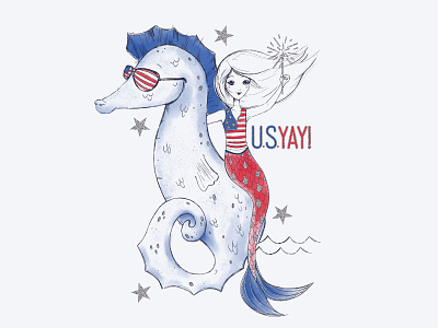 Mermaid in the USA apparel design design digitalillustration graphic art illustration