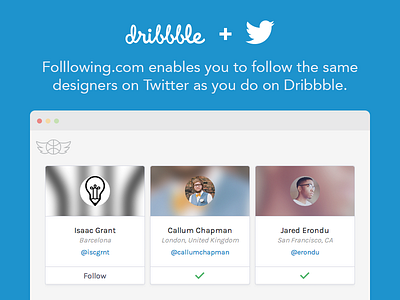 Folllowing - follow Dribbble designers on Twitter