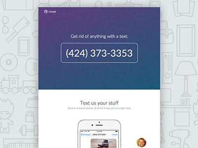 Unload - Get rid of your stuff with just a text app brand illustration invisible ios landing launch marketing producthunt sms text vector