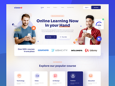 Class.id - Online Learning (Exploration) daily ui design education homepage online course online learning screen ui design uiux website