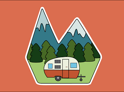 Camper Sticker adobeillustrator camper cartoon digitalart flatdesign icon illustration lineart sticker vectordesign