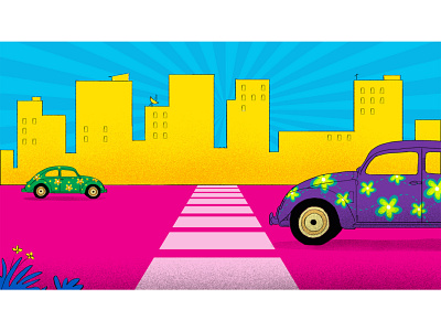 background illustration for Cineplex cars color BG branding illustration