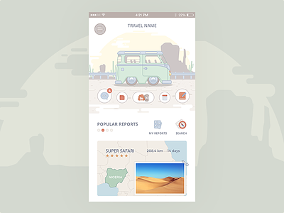 Main app interface flat icon illustration light map simple travel application ui ux