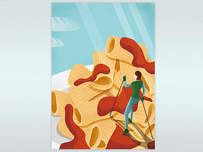 Rigatoni Mountain bread conceptual food hiking illustration italian mountain pasta people sauce spaghetti