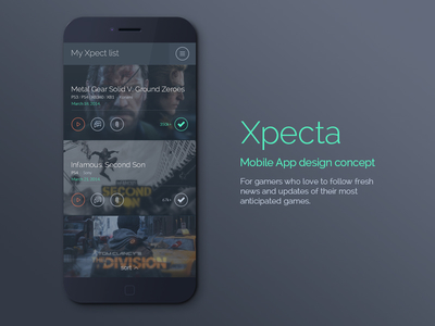 Xpecta mobile app concept app app concept design app design clean designer gamer iphone iphone app modern ui ux web designer
