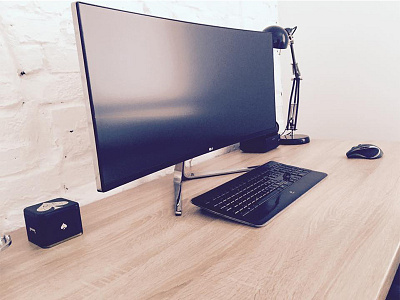 Workspace office 2015 apple bricks curved screen guitar ikea iphone minimal minimalistic office relax studio workspace