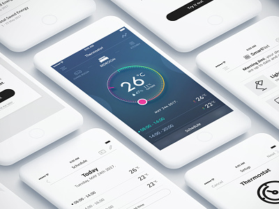 Smart Home Thermostat Mobile App ui/ux app design download iphone psd smarthome template thermostat ui user flow ux wireframe
