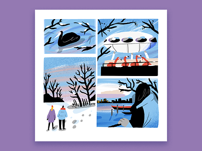 Snow Days animal character comic comic art design drawing editorial illustration nature procreate sliceoflife