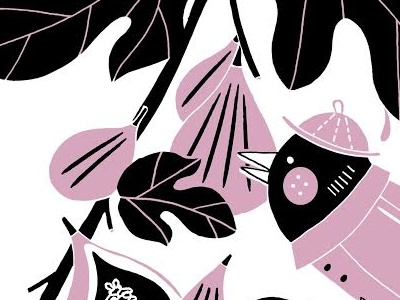 September Figs animal bird drawing illustration pink screenprint shape