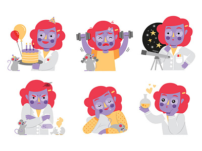 Vera, the Scientist astronomy character design drawing emotions pack rubin science. stem sticker vera