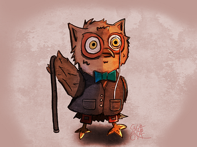 Professorial Owl cell shading character design illustration owl procreate