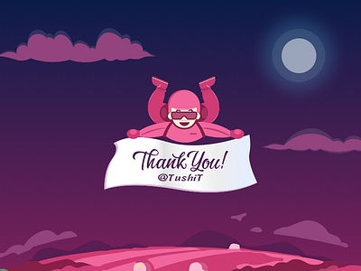 Hey Dribbble! coud debut diving dribbble first ilustration man moon parachute thank vector you