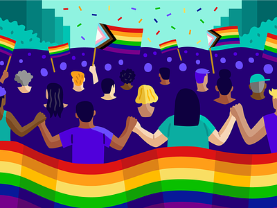 theSkimm: LGBTQ+ Rights crowd editorial illustration lgbtq parade pride queer vector