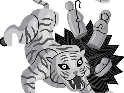 Bengali Tiger black and white illustration nativity spot tiger vector