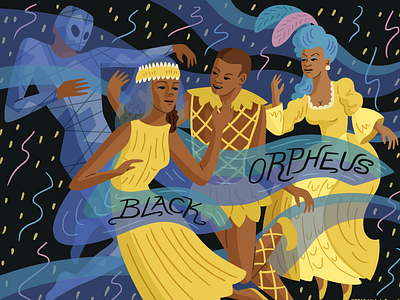 Black Orpheus costumes criterion dancing film illustration lettering vector