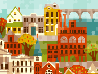 Puzzle Town option 1 buildings city illustration neighborhood progress puzzle town vector