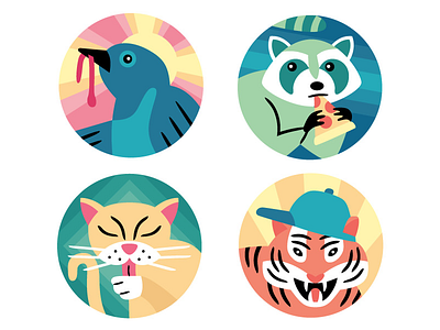 College Roommates animals bird cat college editorial illustration raccoon spot tiger vector