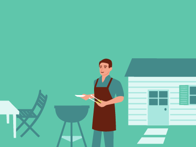 Barbecue backyard barbecue house illustration man progress suburbs vector