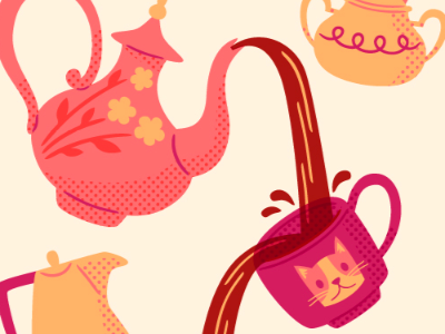 Tea for Two beverage drink illustration liquid mug pour tea tea party teapot vector