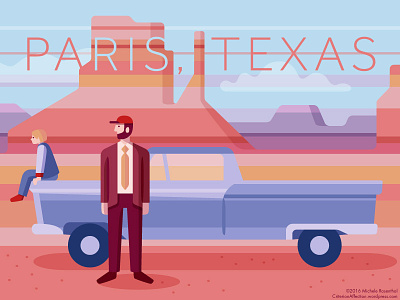 Paris, Texas car criterion desert film illustration trip vector