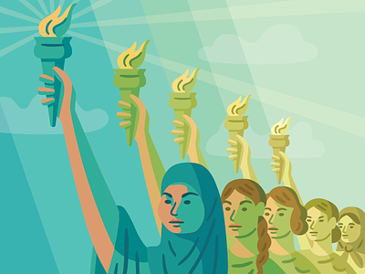 #NoBanNoWall editorial illustration immigrant muslim politics statue of liberty vector
