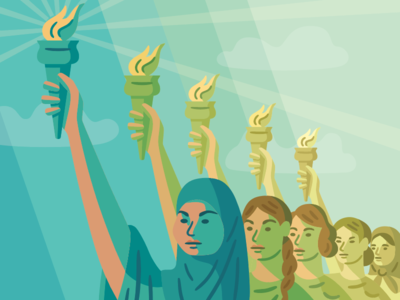 #NoBanNoWall editorial illustration immigrant muslim politics statue of liberty vector