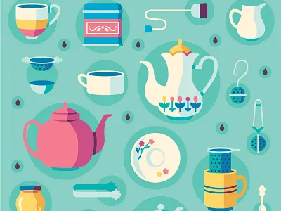 Tea Paraphernalia beverage illustration pattern tea teacup teapot vector