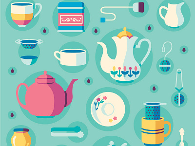 Tea Paraphernalia beverage illustration pattern tea teacup teapot vector