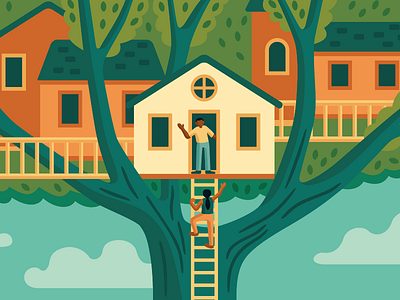 Scaling Teams blog club editorial home illustration team tree treehouse vector