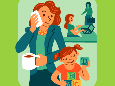 Work and Play blocks business coffee daughter editorial girl illustration mom office play spot vector work